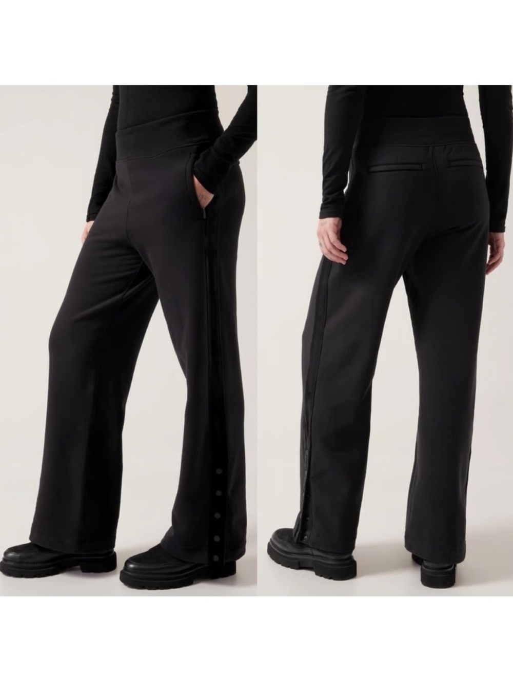 Athleta Retro Plush Black Wide Leg Snap Side Lounge Pants M Velvet Athleisure